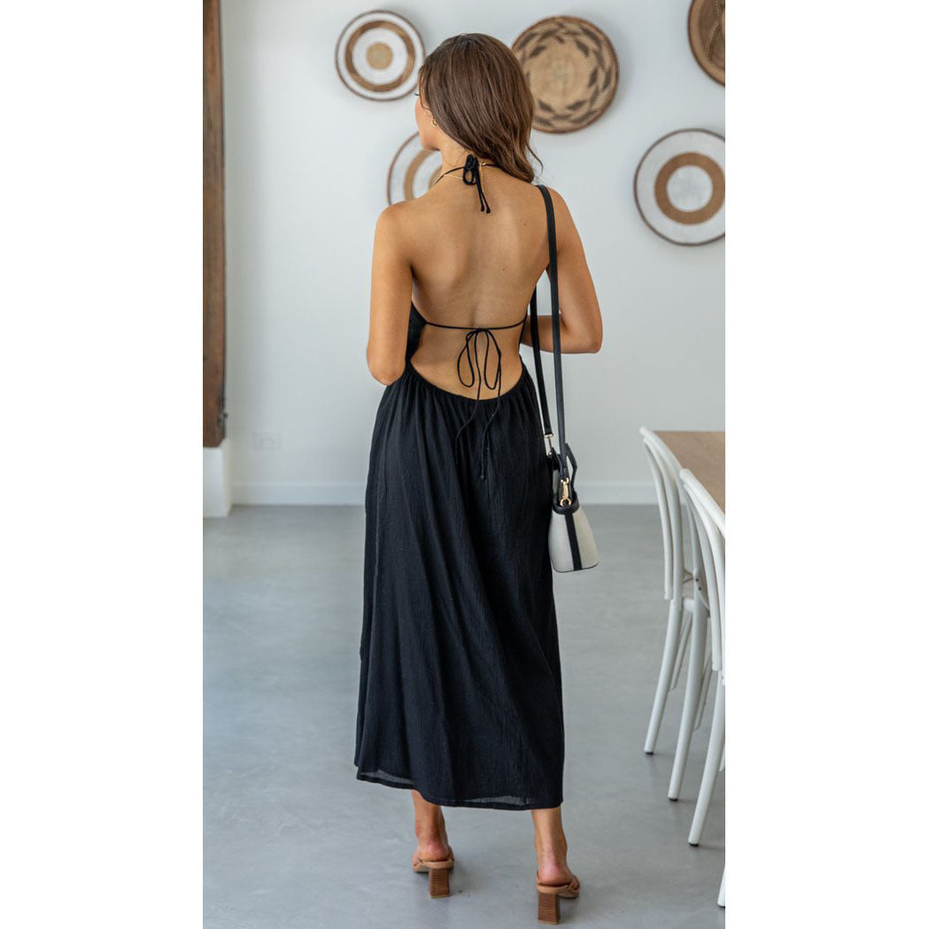 Veronique Cotton Blend Cutout Maxi Dress - Black