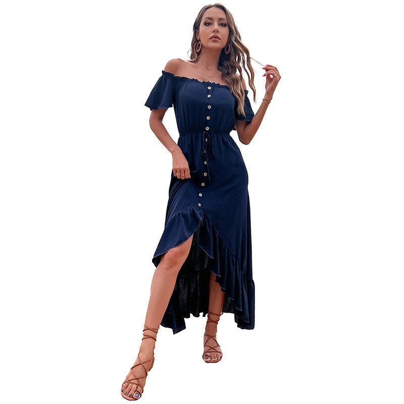 Some Like It Hot Smocked Off The Shoulder Dress - Navy