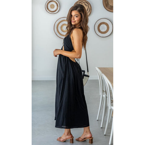 Veronique Cotton Blend Cutout Maxi Dress - Black