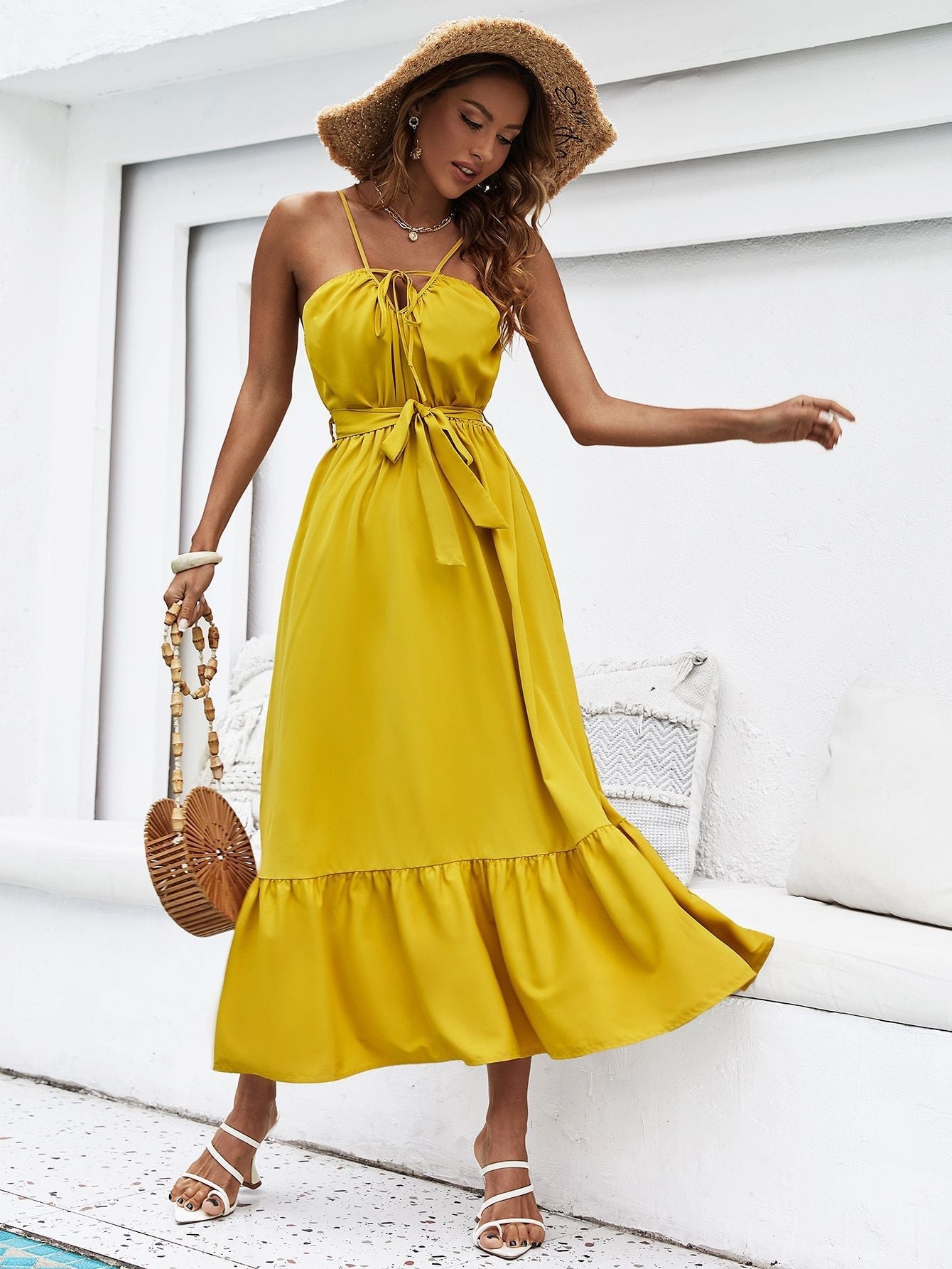 Yellow Sexy Sling Ladies Dress