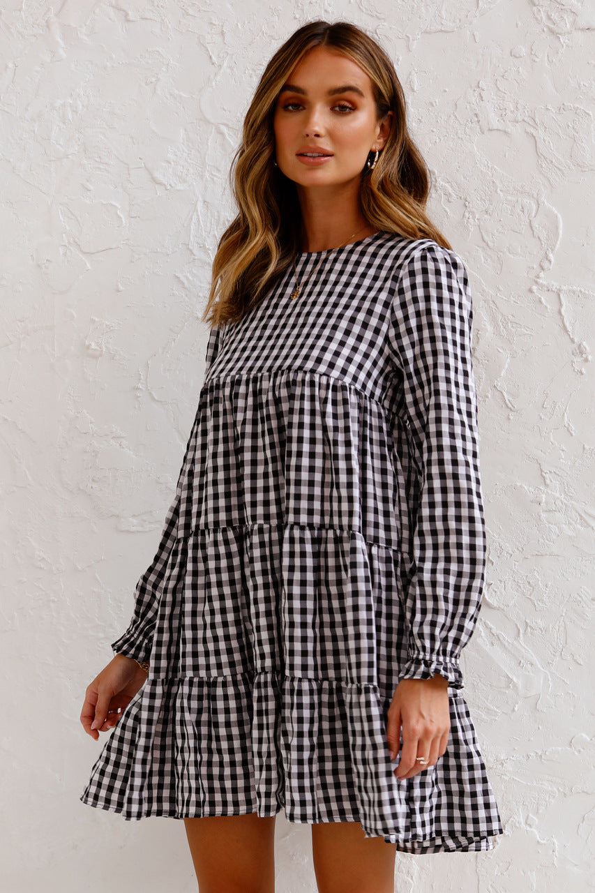 Urika Cotton Blend Plaid Babydoll Dress