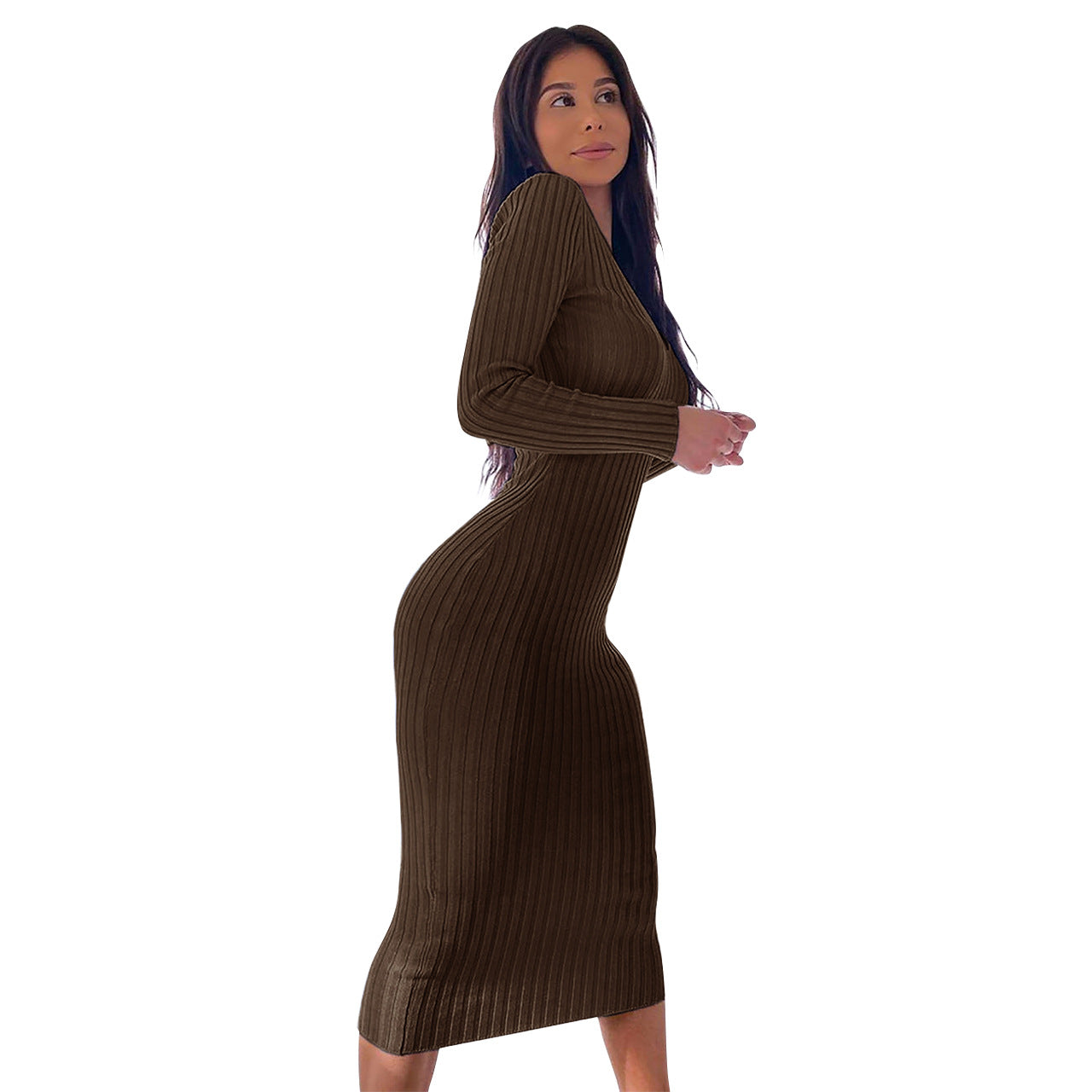 Troy Off The Shoulder Knit Midi Dress - Chocolate