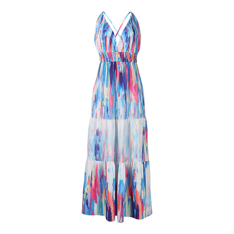 Waterdrop Tiered Shimmer Midi Dress - Blue Multi