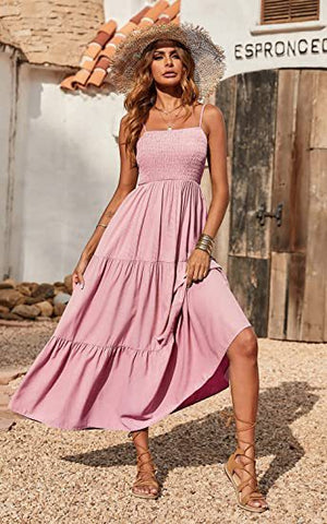 Sunshower – Gestuftes Maxikleid aus Baumwolle – Blush 