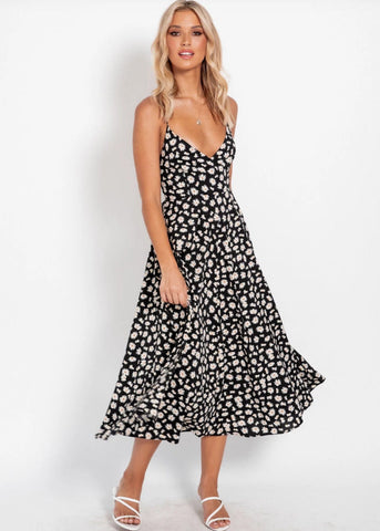 Torrie Polka Dot Tie Front Maxi Dress - Black