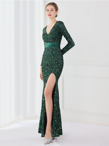 Temperament long sleeved evening dress