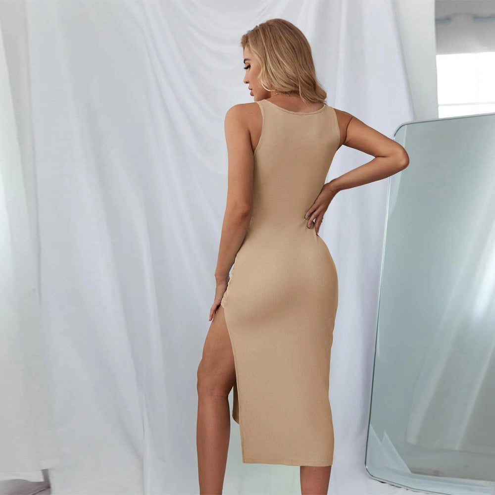 Zuri Cotton Blend Cutout Halter Midi Dress - Beige