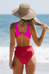 Yacht Colorblock Halter One Piece - Red Pink