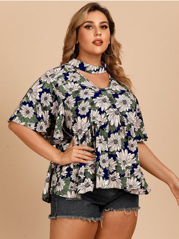 Temperament Commuter Lotus Leaf Sleeve Floral Top