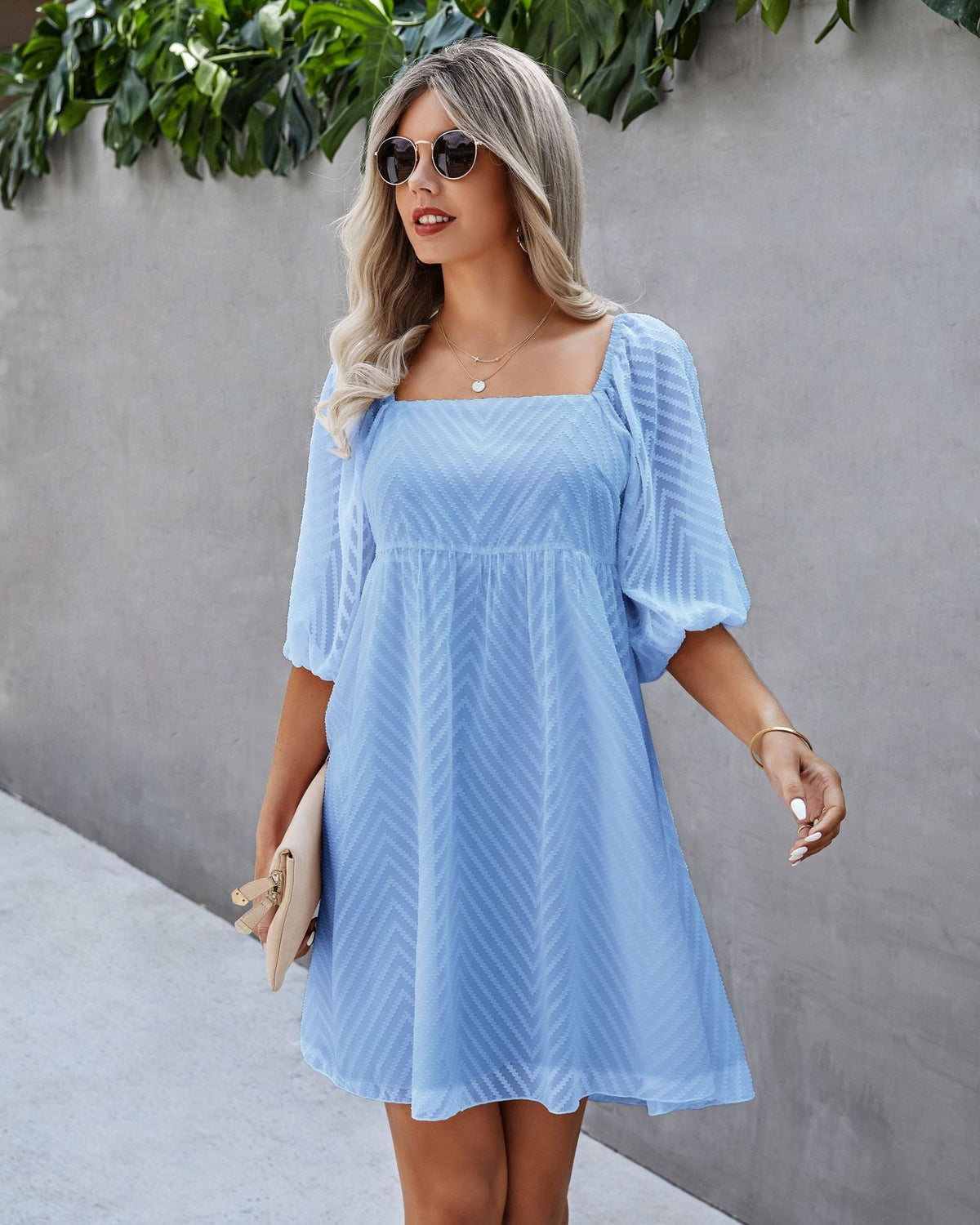 Silverado Gingham Babydoll Dress - Blue