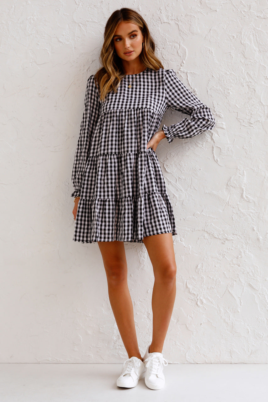 Urika Cotton Blend Plaid Babydoll Dress