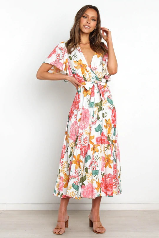 Taylen Satin Floral Cutout Maxi Dress