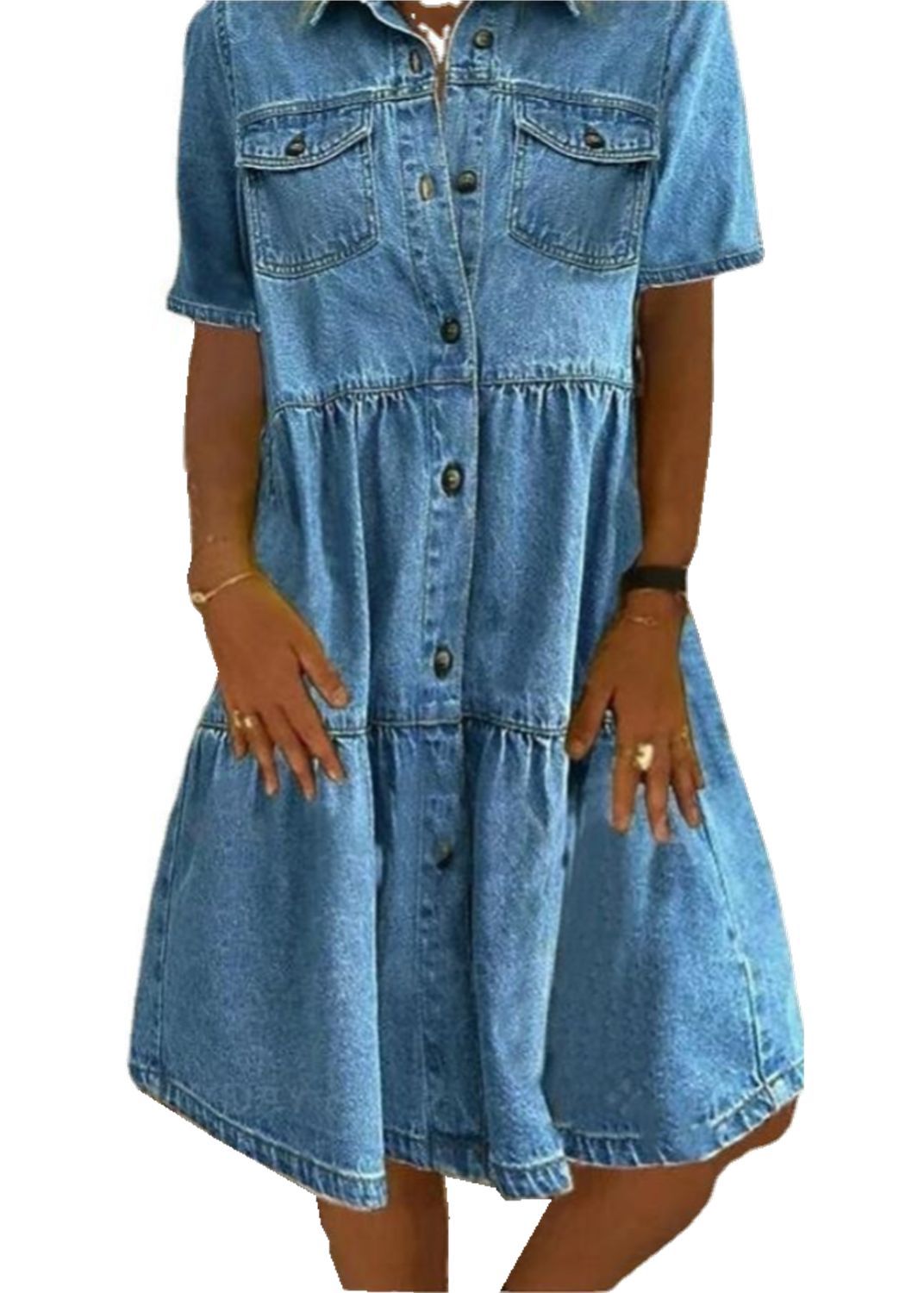 Sunol Tiered Button Down Chambray Dress