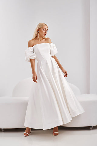 Yen Pocketed Off The Shoulder Smocked Midi Dress - Off White