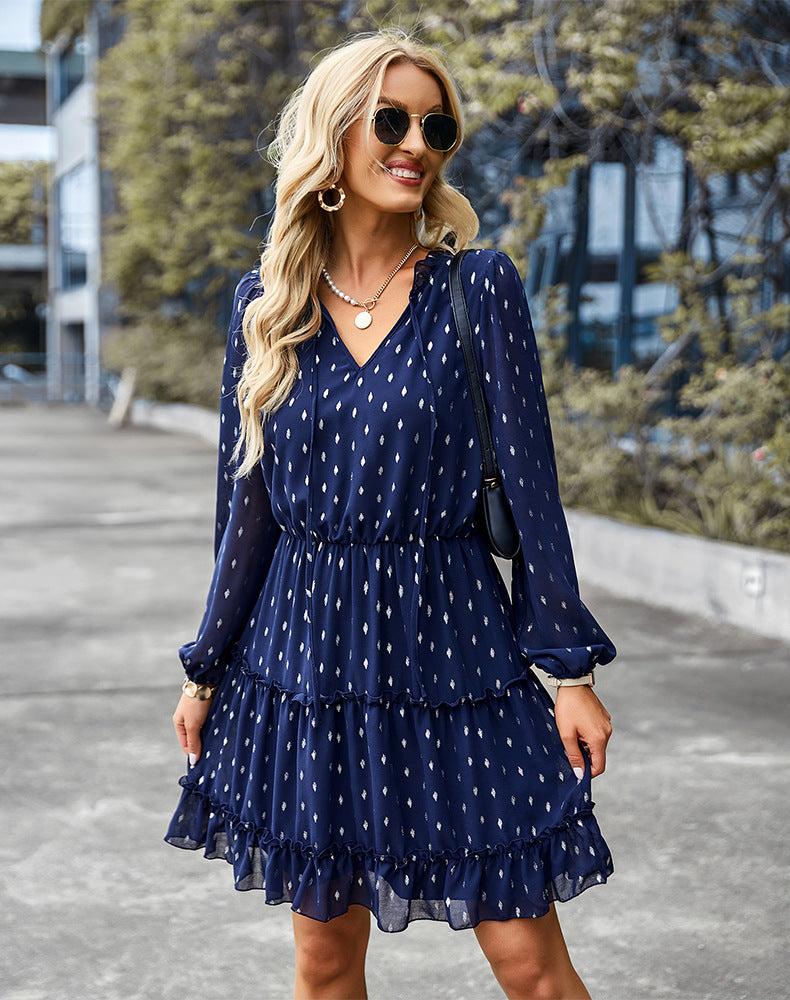 Viera Polka Dot Pleated Romper - Navy