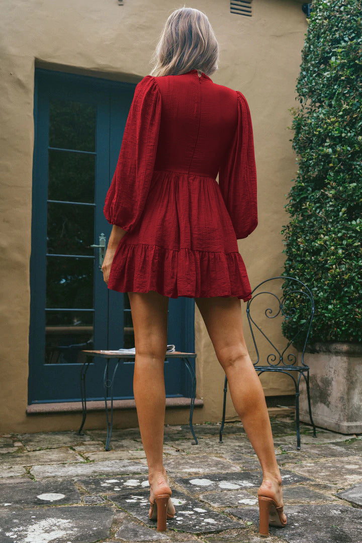 Zyna Satin Shirred Dress - Brick