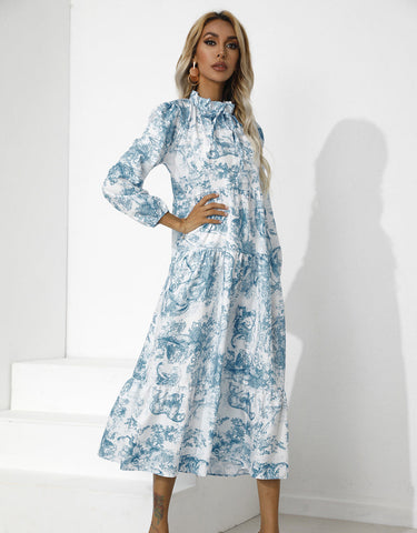 Tempe Floral Ruffle Midi Dress - Blue