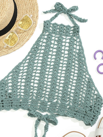 Tie Back Crochet Halter Cover Up Top