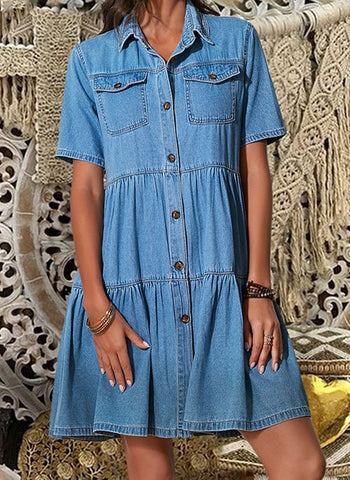 Sunol – Gestuftes Chambray-Kleid mit Knopfleiste 