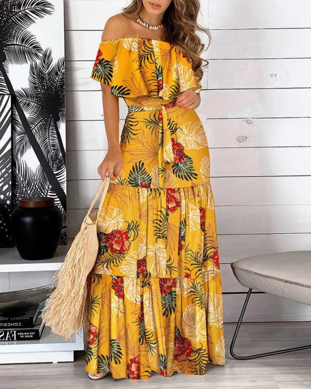 You Glow Girl Floral Off The Shoulder Maxi Dress - Yellow
