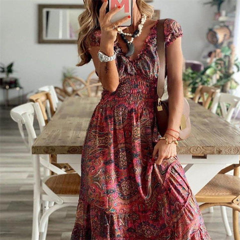 Turned Season Smocked Puff Sleeve Maxi Dress