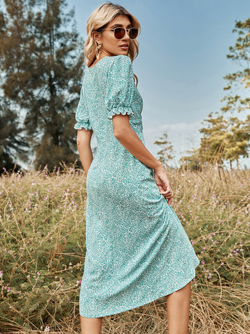 Vineyard Stroll – Midi-Wickelkleid mit Puffärmeln 