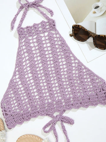 Tie Back Crochet Halter Cover Up Top