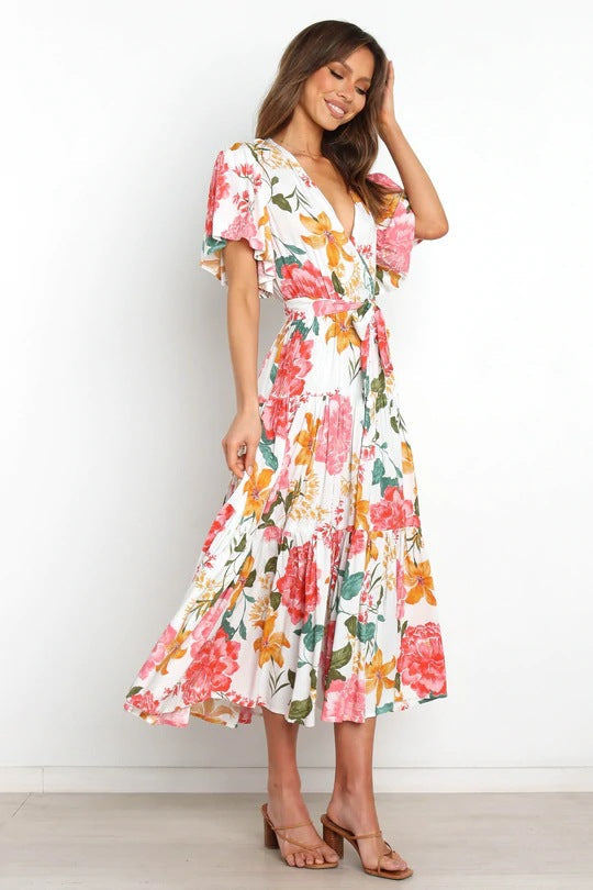 Taylen Satin Floral Cutout Maxi Dress