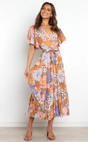 Valda Palm Print Tiered Maxi Dress