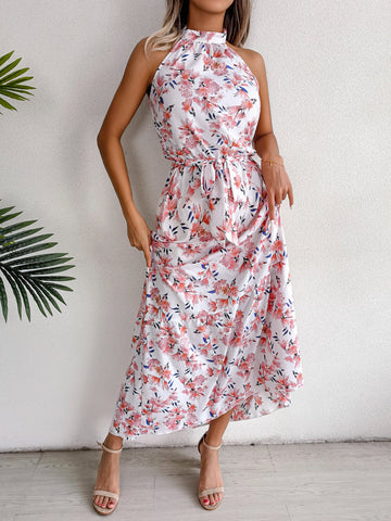 Robe longue dos nu en mousseline fleurie Sure Thing - Crème