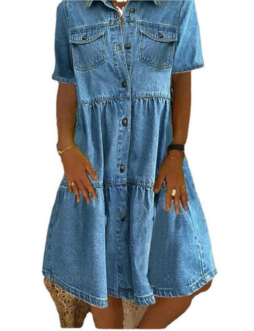 Sunol Tiered Button Down Chambray Dress