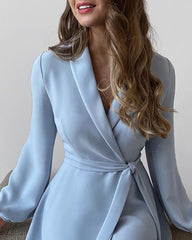 Starling Satin Wrap Midi Dress - Dusty Blue