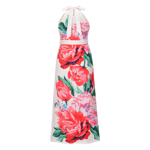 Robe longue imprimée « Take Me To Paradise » - Ivoire 