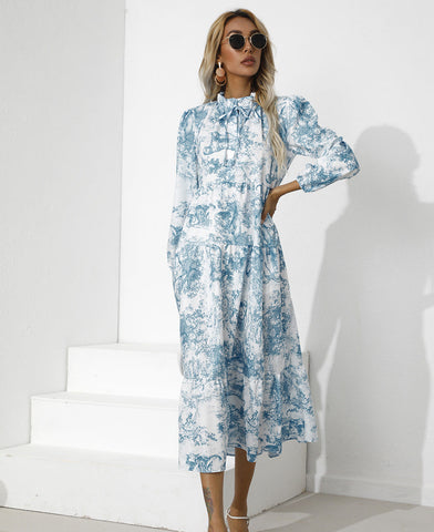 Tempe Floral Ruffle Midi Dress - Blue