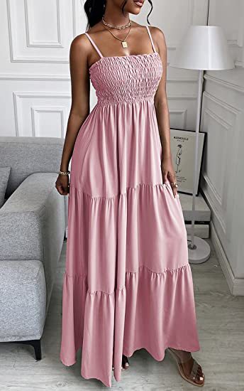 Sunshower – Gestuftes Maxikleid aus Baumwolle – Blush 