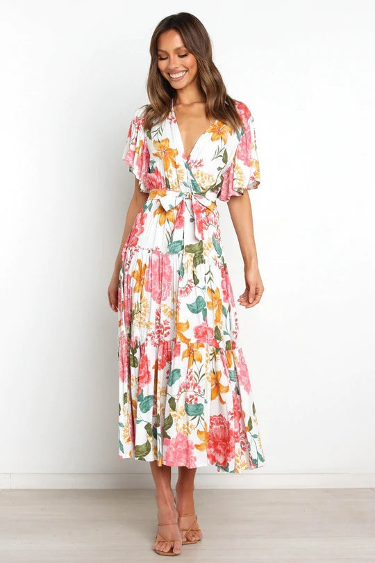 Taylen Satin Floral Cutout Maxi Dress