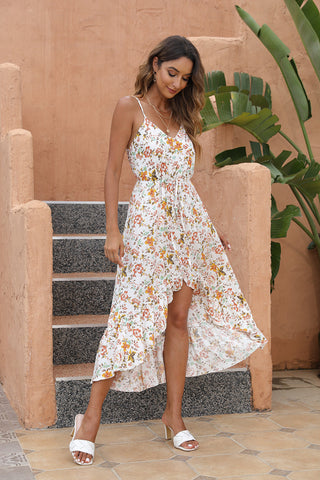 Spin Me Around Printed High Low Maxi Dress - Brick