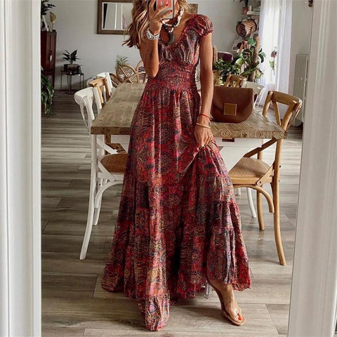 Turned Season Smocked Puff Sleeve Maxi Dress