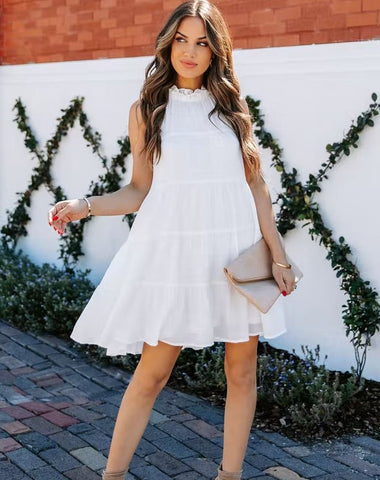 Southern Nights Tiered Halter Dress - Off White