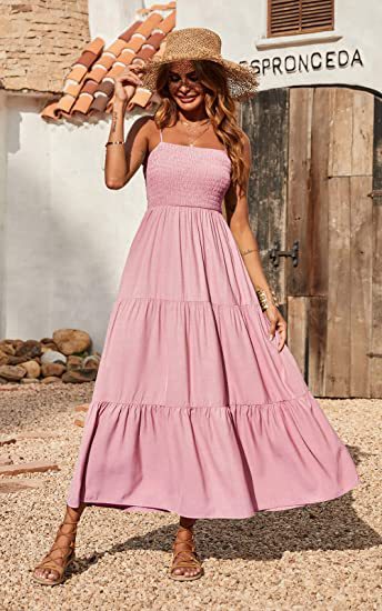 Robe longue à volants en coton Sunshower - Blush 