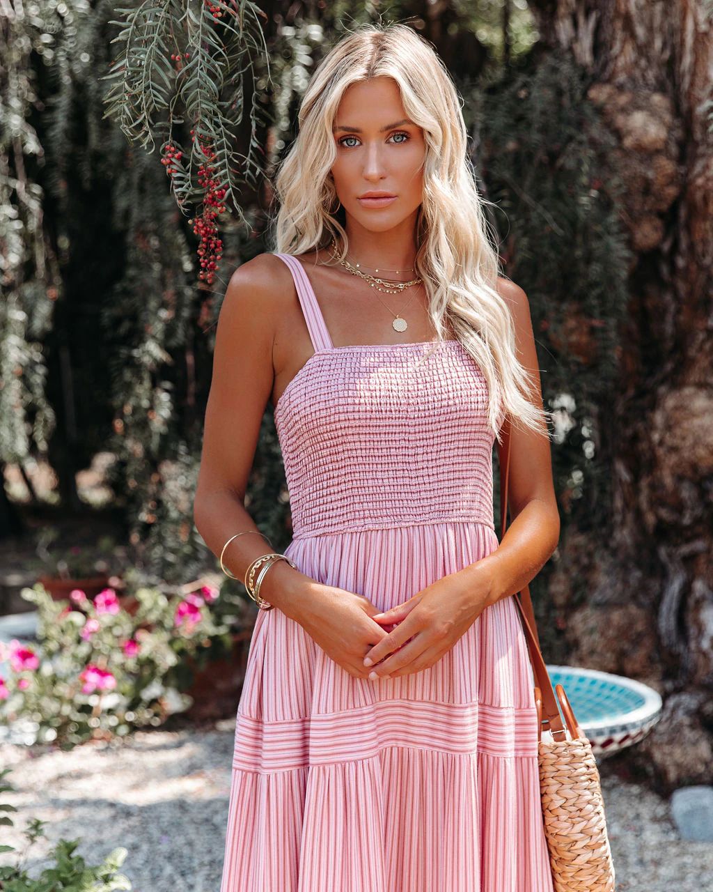 Sunshower Cotton Tiered Maxi Dress - Dusty Rose