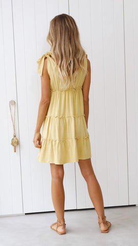 Teagan Cotton Tiered Babydoll Dress - Yellow