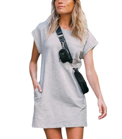 Sorrel Pocketed Knit T-Shirt Dress - Beige