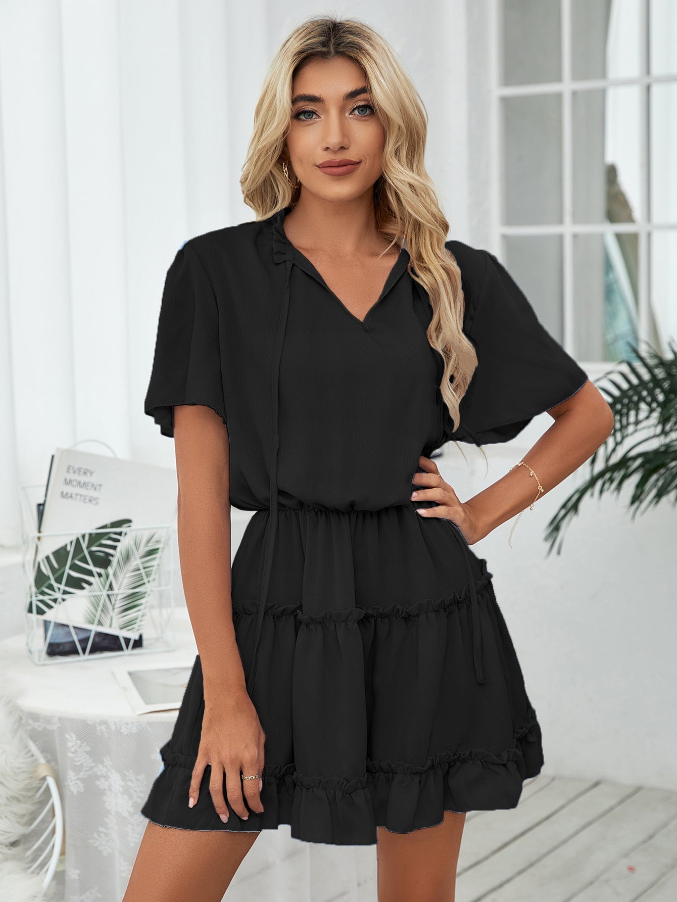 Slow It Down Smocked Tassel Dress - Black