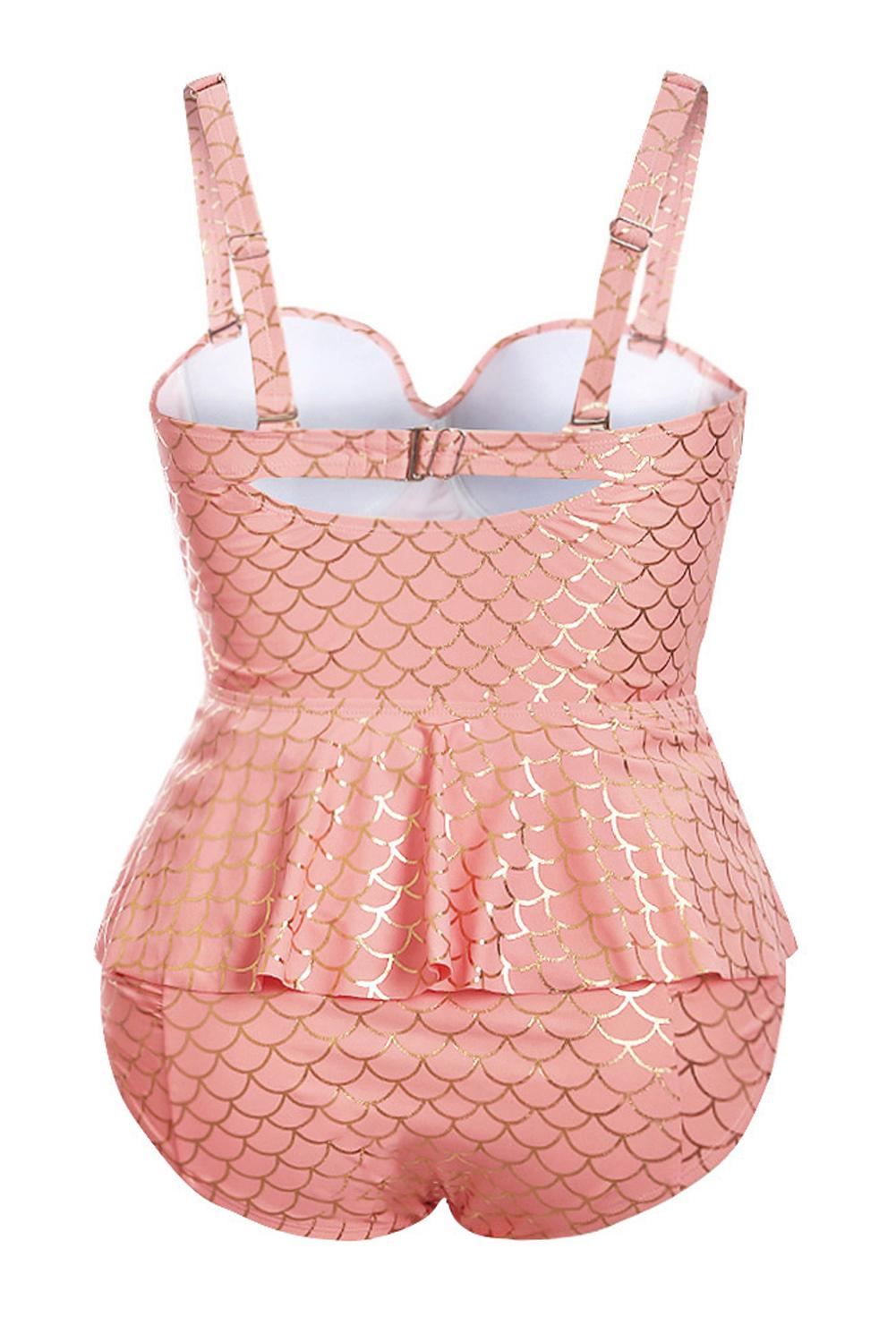 Tankini Rose à Péplum de Grande Taille à Col Halter