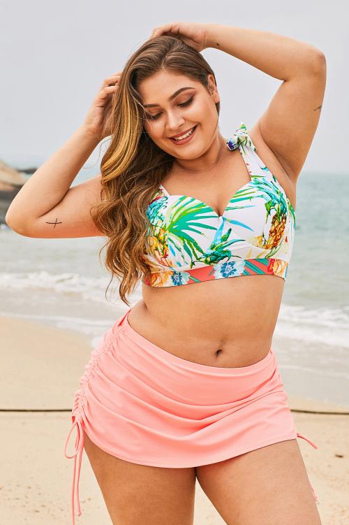 Pink swim skirt plus size hot sale