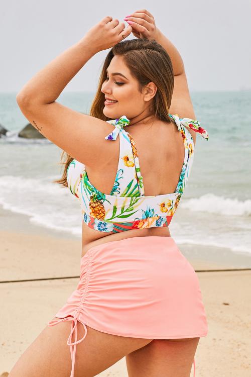 Pink Ruched Side Plus Size Beach Swim Skirt