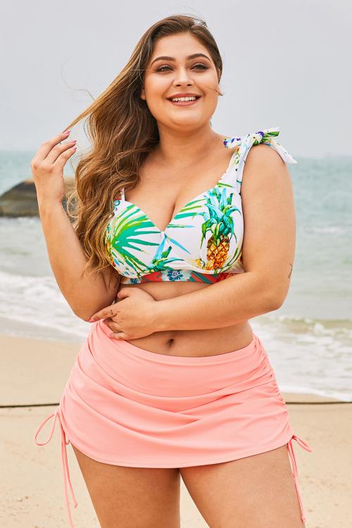 Pink Ruched Side Plus Size Beach Swim Skirt