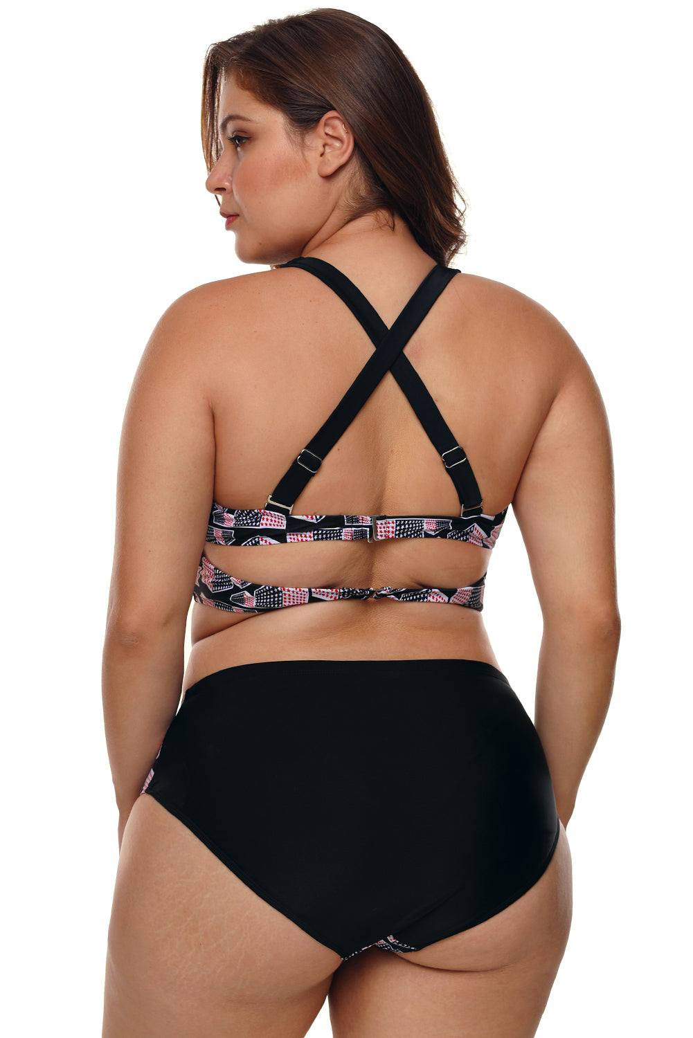 Plus Size Geometry Cross Back Bikini Swimsuit Set