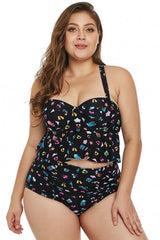 Plus Size Pattern Print Ruffle Two Piece Swimwear